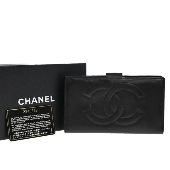CHANEL CC Logo Long Bifold Wallet Leather Black GHW Vintage - Picture 1 of 15